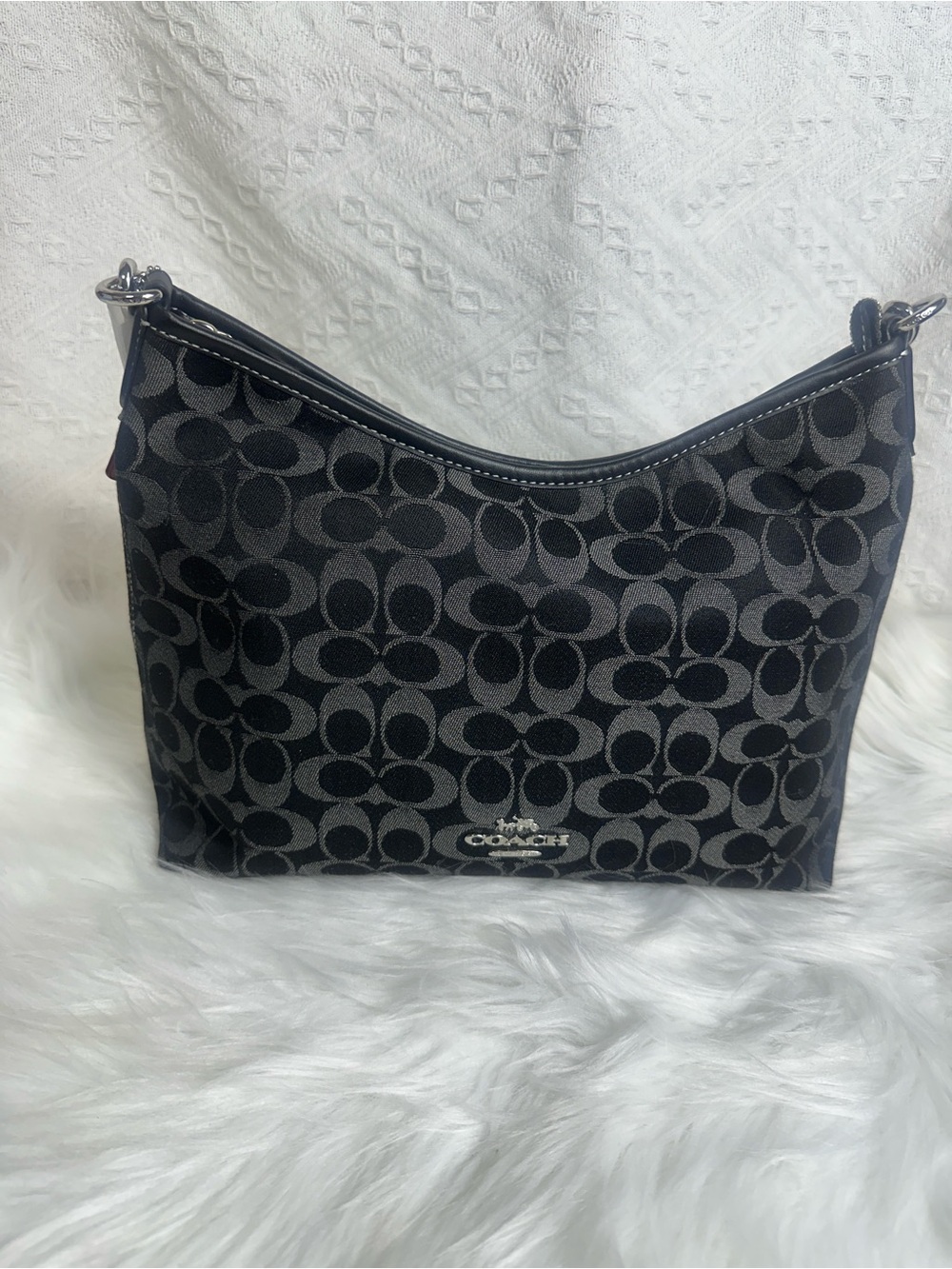 Coach Black Signature Jacquard Hobo Shoulder Bag